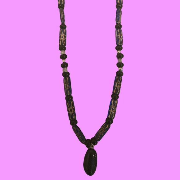 Egyptian style Black Sandstone bead Necklace~ handmade ~20 inches - Picture 4 of 4